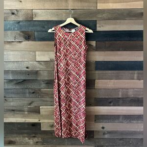 Vintage 90s Charm Fashions Sleeveless Rust Pink Geometric Print Maxi Dress
